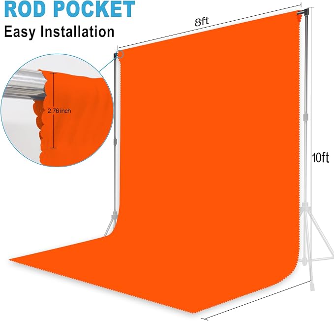 Orange Backdrop for Photoshoot, Professional Photo Backdrop Background Curtain for Product Photography, Portraits, Wedding, Party, Live Streaming Video Recording 8X10 FT