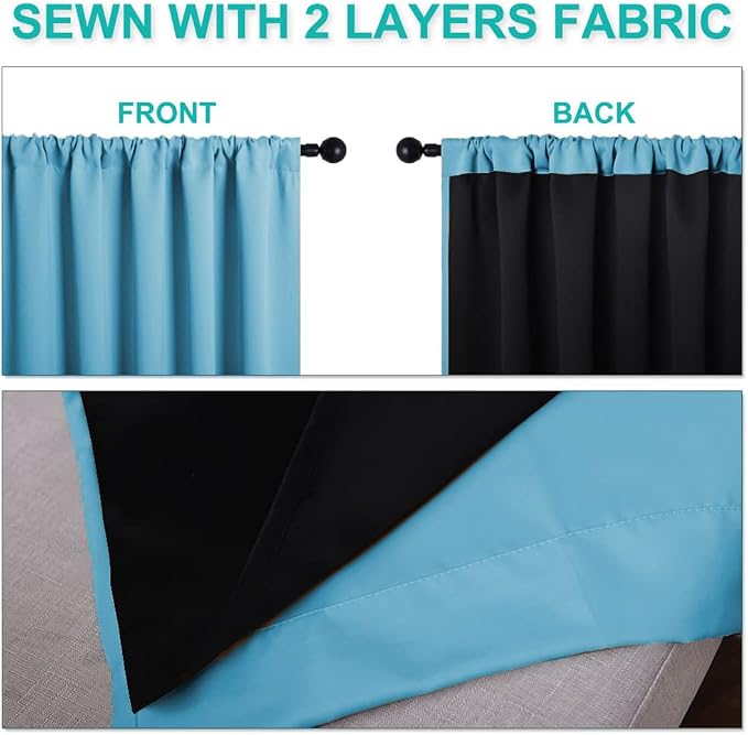 NICETOWN Full Shade Curtain Panels 72 inches Long, Energy Smart & Noise Blocking Out Blackout Drapes for Guest Room Window, Thermal Insulated Lined Window Dressing (Teal Blue, 52 inch)
