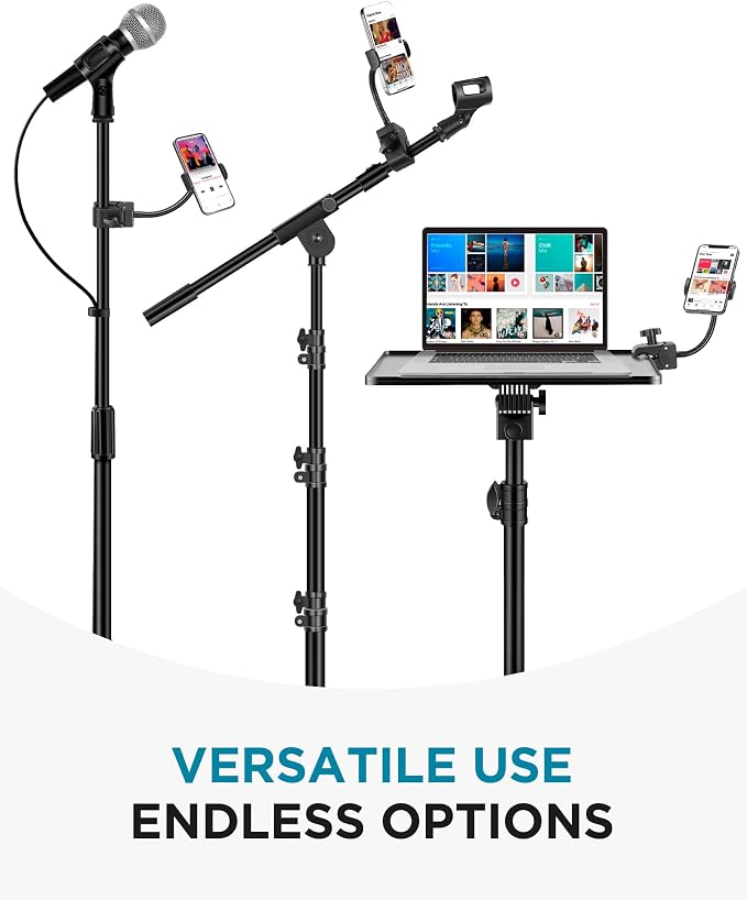 InnoGear Mic Stand Phone Holder, Flexible Gooseneck Mount Clamp for Microphone Boom Arm Tube Pipes Music Accessories for iPhone 16 15 14 13 12 MAX Pro Samsung Galaxy All Smartphones