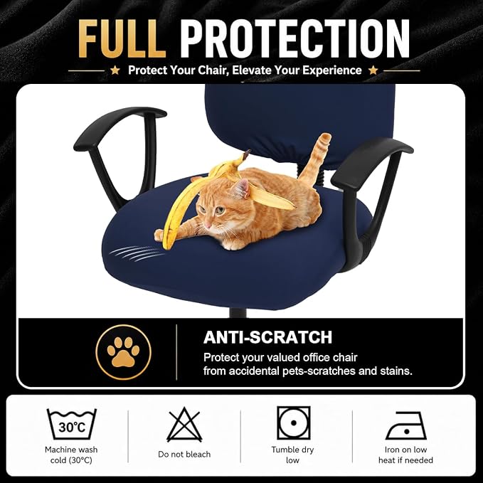 DIVA EN CAMINO DEC Super Stretchable Desk Office Chair Seat Covers - Universal Spandex Computer Chair Slipcover - 180GSM Rotating Backrest Coverings Cushion Protectors for Dogs, Cats, Pets (Navy)