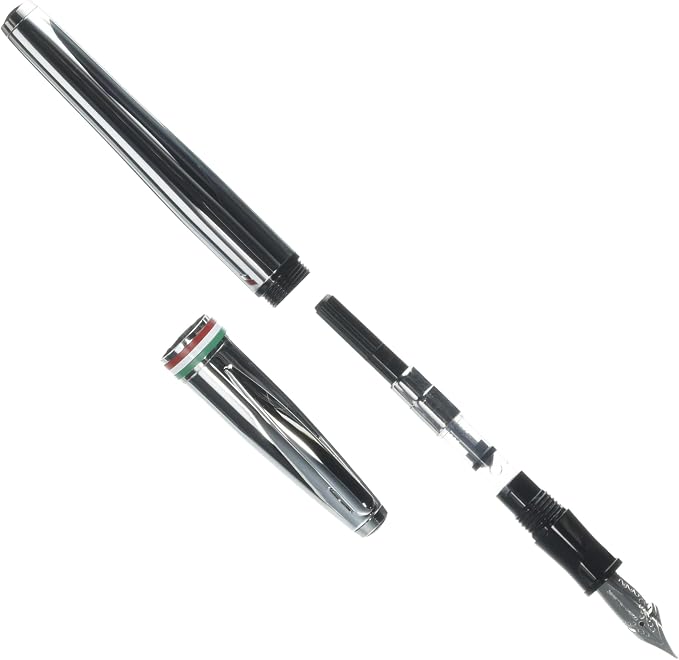 Monteverde USA Aldo Domani Italia Fountain Pen Mirror Chrome - Flex Nib - Luxury Writing Pen - Italian Design - JoWo Stainless Steel Nib - Smooth Ink Flow - Refillable - Gift Box Included