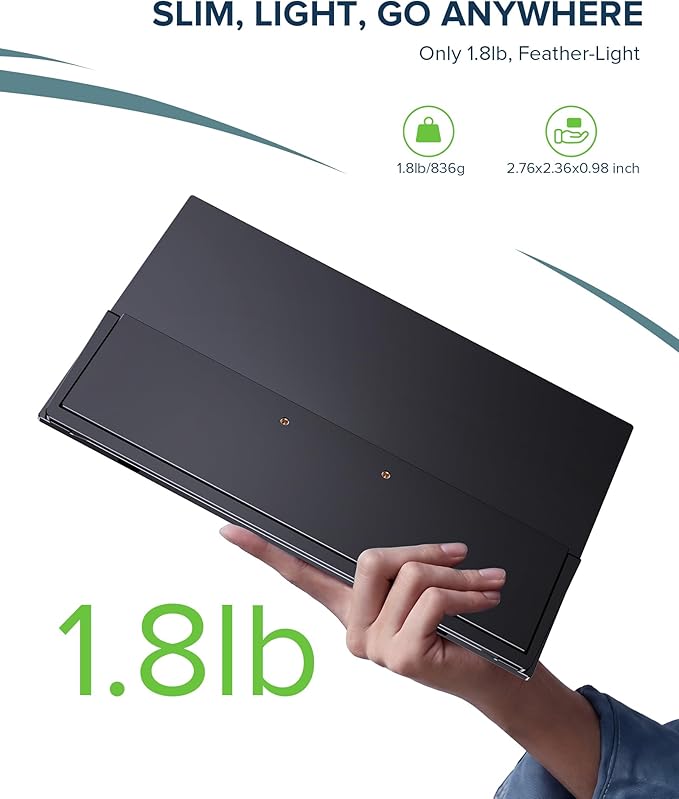 Portable Monitor Touchscreen with Battery 8000mAh, 15.6” 125% sRGB Ultra-Slim 10-Point Touch Screen Monitor, USB-C & MINI HDMI, VESA & Stand, Travel Second Screen for Laptop, Computer, Game Consoles