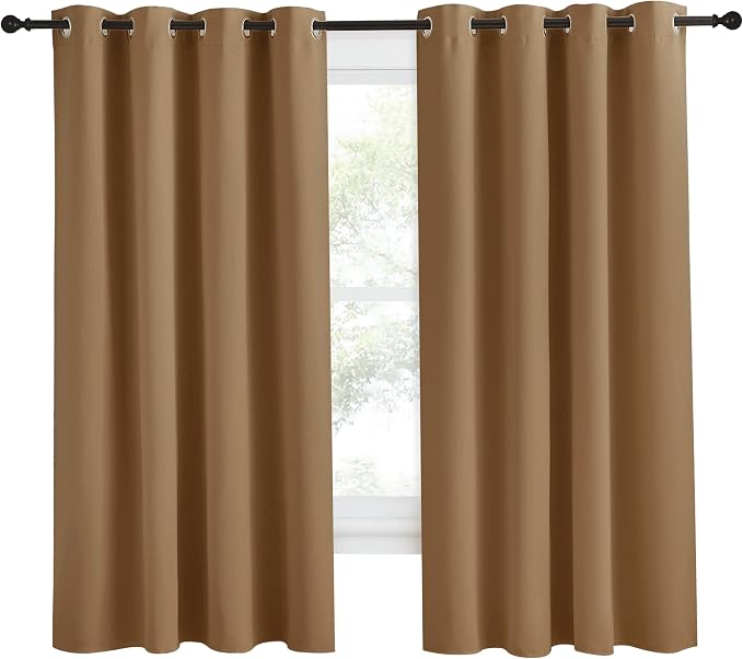 NICETOWN Gold Brown Curtain 68 inch Long, 1 Panel, W55 x L68, Grommet Blackout Thermal Insulated Room Darkening Sound Reducing Window Drapes for Living Room/Bedroom