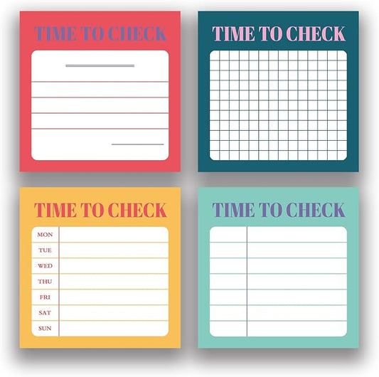 Retro 4Pack/200 Sheets 3x3in Self-Sticking Note Papers Set, High-Adhesive Productivity Planner Pads for Time Management, Vintage Daily Task Notes for Journal Office Home, Bulk Stationery Gift