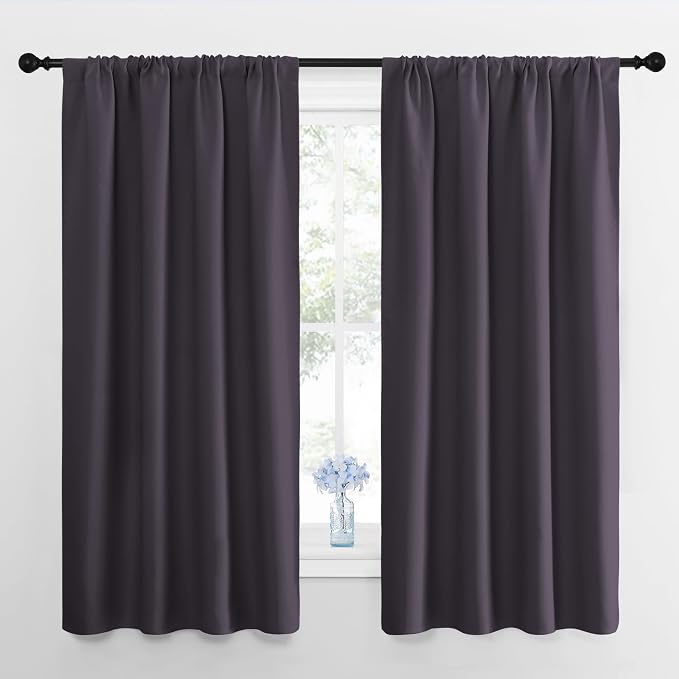 NICETOWN Blackout Curtains for Living Room, Greyish Purple, 2 Panels, 42 by 63, Darkening Window Curtain Panels, Easy-Care Solid Thermal Insulated Draperies/Drapes for Daughter Room