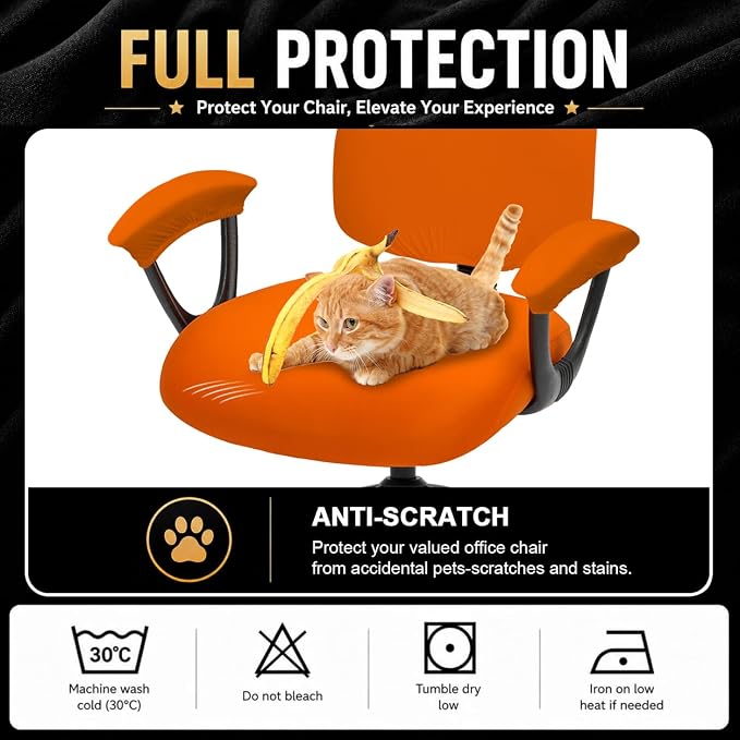 Super Stretchable Separate Office Chair Seat Covers - Universal Spandex Computer Chair Slipcover Washable Rotating Backrest Coverings & Cushion Protectors & Armrest Covers for Dogs, Cats, Pets