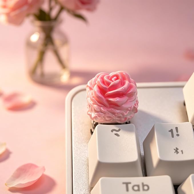 Artisan Keycaps, Cute Blooming Flower Custom Cover Caps for MX Mechanical Keyboard, Resin Handmade 1U Single Replacement for Esc Del Arrow Key (Pink Rose)