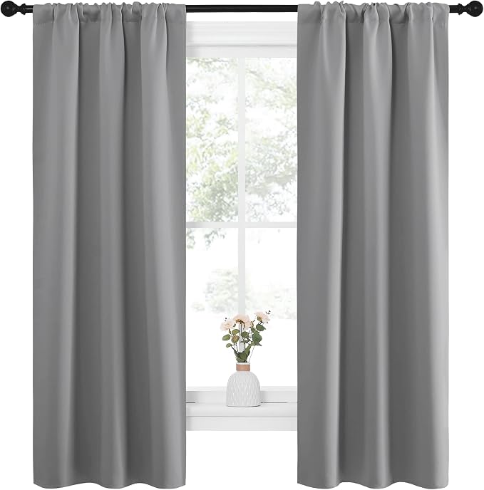 NICETOWN Kitchen Window Curtains 63 Long - Home Decoration Thermal Insulated Rod Pocket Blackout Blinds & Drapes for Small Windows (Silver Grey, 2 Panels, W34 x L63 -Inch)