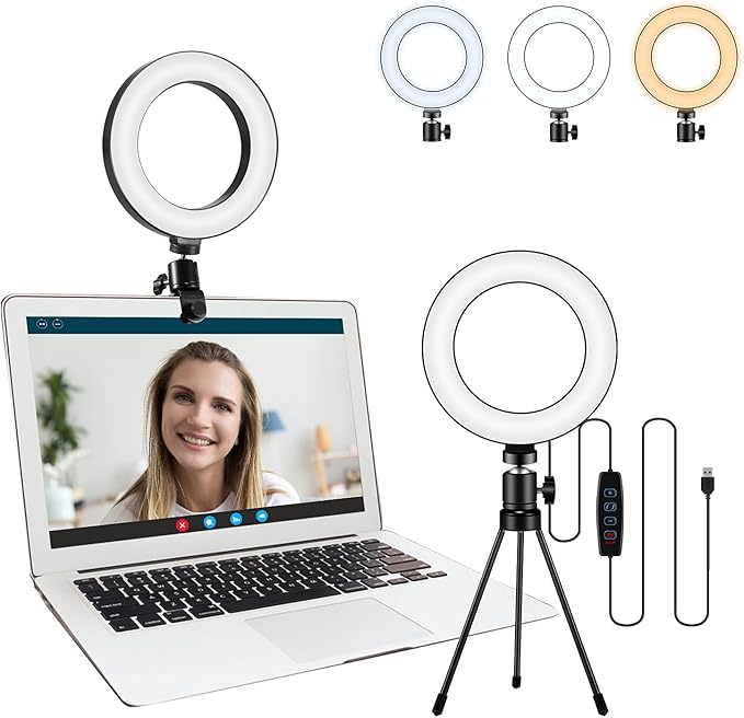 Video Conference Lighting Kit, LED Ring Light for Webcam Lighting, 3 Light Modes & 10 Dimmable Brightness Levels, for Virtual Meeting, Remote Working, Broadcasting, Live Streaming, Makeup