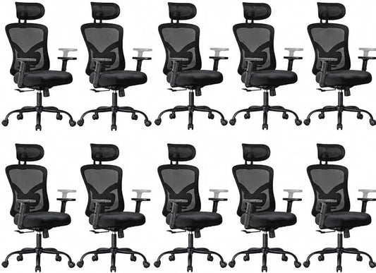 Marsail Ergonomic Office Chair Ergonomic Gaming Chair with Lumbar Support, 2D Headrest, Adjustable Armrests, Contoured Seat Cushion, Computer Desk Chair with Wheels for Home and Office, Pack of 10
