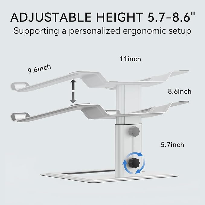SOUNDANCE Adjustable Laptop Stand for Desk, Computer Stand, Ergonomic Laptop Riser Holder Compatible with 10 to 17.3 Inches Notebook PC Computer, Aluminum Silver