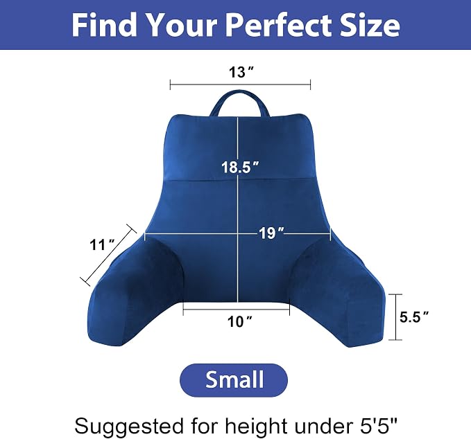 IPYNBAP Back Pillow for Bed Sitting up, Reading Pillow for Sitting in Bed Adult, Back Support Pillow, Memory Foam Sit up Lounge Backrest Pillow with Arms for TV, Couch, Chair, Dorm, 18 Inch, Navy Blue