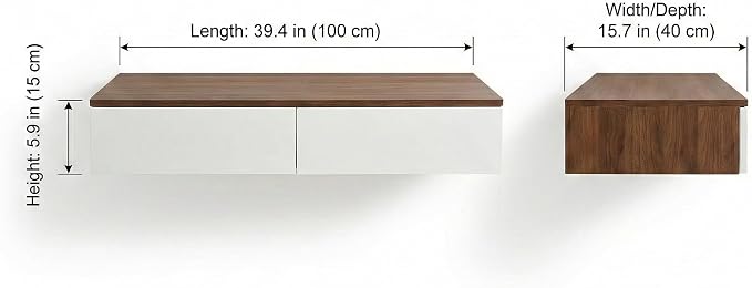 Wall Mounted Floating Vanity Desk with 2 Storage Drawers Modern MDF Makeup Table – 39.4 x 15.7 x 5.9 in (100 x 40 x 15 cm), Space-Saving Makeup Table for Bedroom or Small Spaces (Brown)