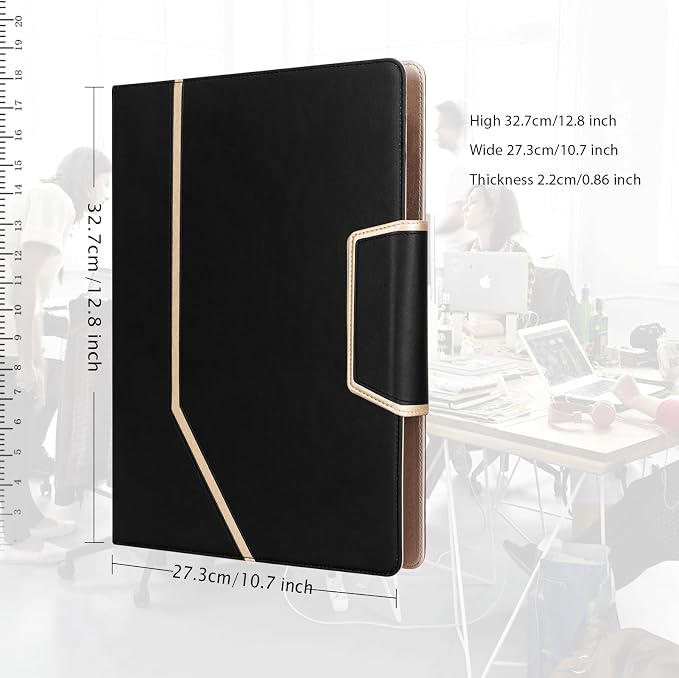 Toplive Portfolio 3 Ring Binder, Business PU Leather Padfolio Organizer Case, Executive Portfolio Folder for Interview Resume Conference 12.8" x 9.5", Black