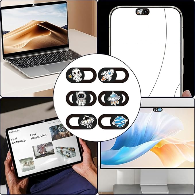 6Pcs 6 Styles Alien Spaceship Cute Laptop Camera Cover Privacy Guard Accessories, 0.04 Inch Thin Camera Privacy Blocker for Laptop Desktop Computer Tablet Notebook Mini PC Home Office Use