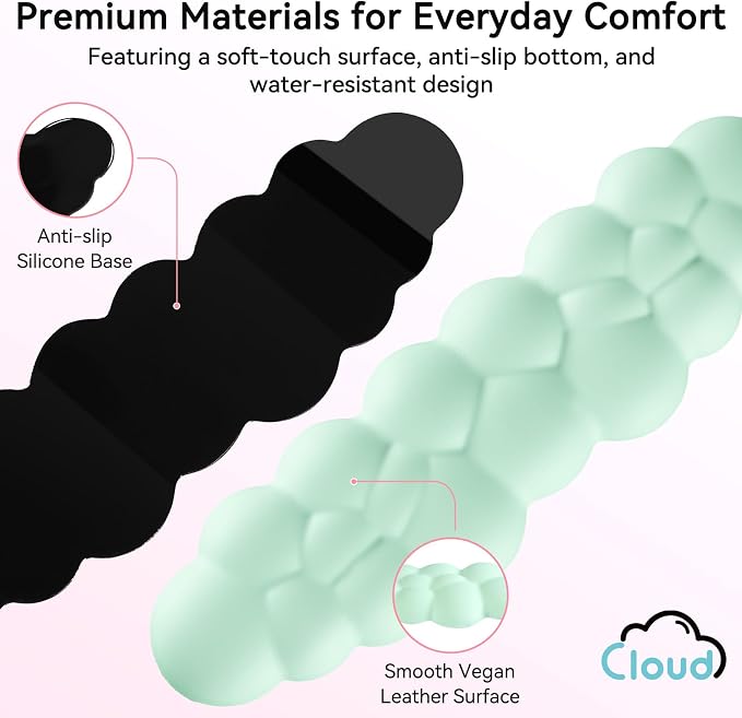 Sushret Cloud Wrist Rest for Computer Keyboard, 4-in-1 Memory Foam Leather Cloud Keyboard Wrist Rest and Mouse Pad Set with Ergonomic Support for Arm and Palm Cushion, Gaming/Work Setup, Light Green
