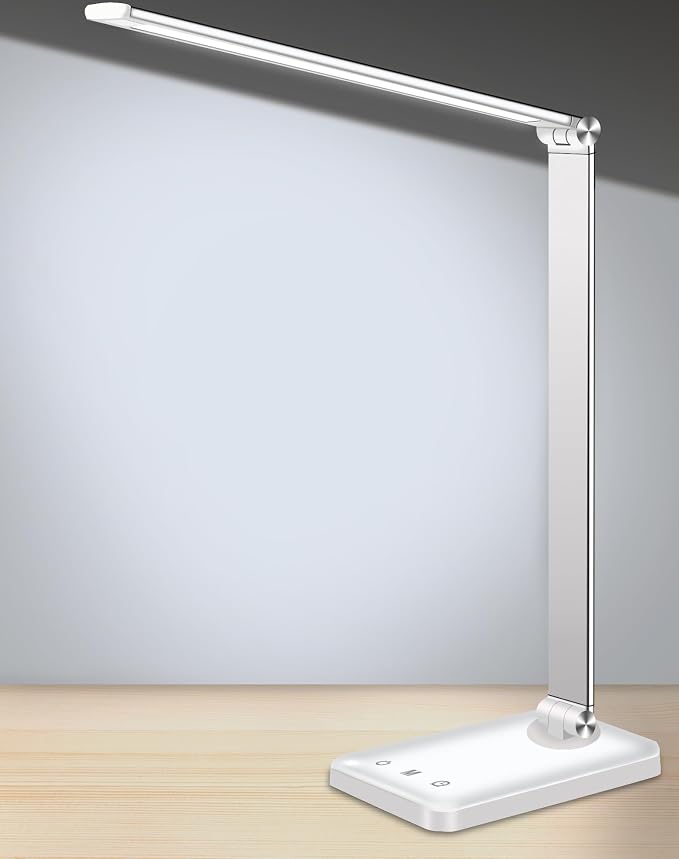 AFROG Multifunctional LED Desk Lamp with USB Charging Port, 5 Lighting Modes,5 Brightness Levels, Sensitive Control, 30/60 min Auto Timer, Eye-Caring Office Lamp，8W，5000K