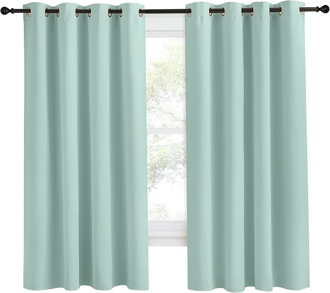 NICETOWN Kitchen Blackout Window Curtain Panel, Aqua Blue, 1 Panel, 55 by 68 inches Long, Home Fashion Thermal Insulated Solid Grommet Room Darkening Drape for Apartment