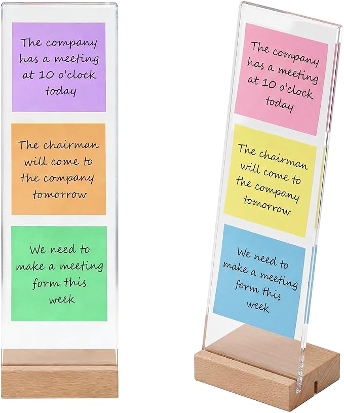 2 Pack Monitor Memo Board, Freestanding Acrylic Sticky Note Holder | No adhesive: 12.2 in acrylic board lifts off a weighted 3.15 in wood base; sits beside curved, bezel-less or dual monitors