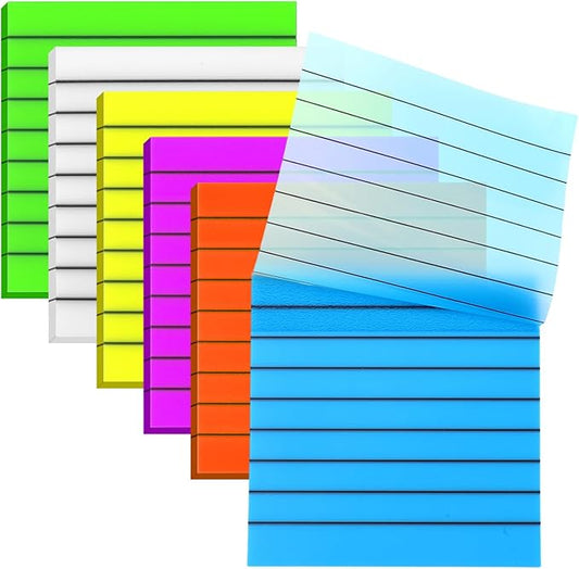 6 Pack Transparent Sticky Notes 300 Sheets 3x3 Inch Clear Sticky Notes with Lines Colorful Lined Post Note Reminder Tabs for Office Home College Meeting