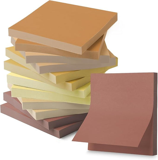 Mr. Pen- Sticky Notes, 3”x3”, 12 Pads, 600 Sheets, Vintage Brown Sticky Notes 3x3, Stocky Notes for Bible Journaling