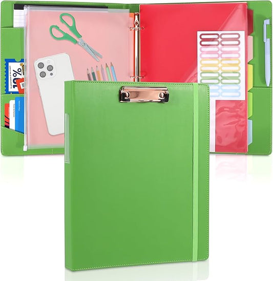 Leather Binder Portfolio with Clipboard 1 Inch, 13" × 11" PU Clipboard Binder with Notepad, 5 Dividers with Pockets, Removable Folder,Labels,Great for School Office(Fit Letter Sized Paper)