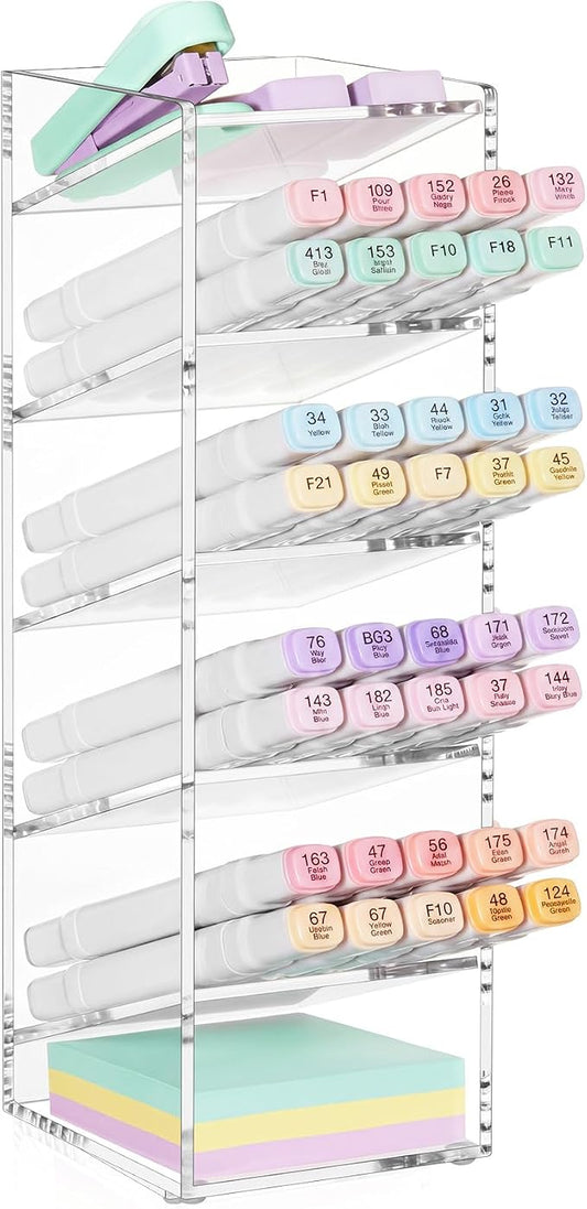 MotiMind Acrylic Pen Organizer Storage for 60 Markers Vertical Marker Organizer Acrylic Pen Display Holder for Office Desk Desktop Stationery Pencil Storage, Clear, 3.4 x 4 x 13 Inch