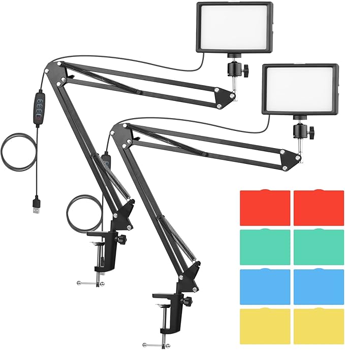 Andoer Desktop USB Video Conference Lighting Kit with LED Video Light 3200K-5600K Dimmable + Desk Mount Metal Light Stand + 360° Rotatable Ballhead + 5 Color Filters for Live Streaming Video