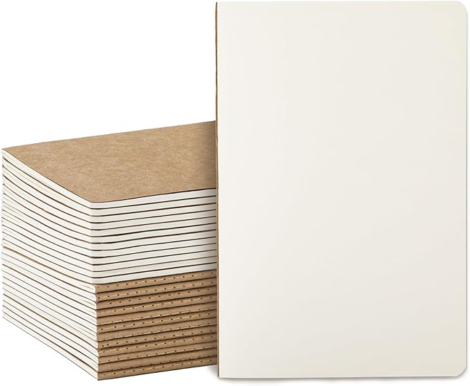 24 Pack Blank Kraft Notebooks A5, Bulk Unlined Composition Journals, 80gsm FSC-Certified Paper, 60 Pages, 8.3x5.5 Inches, Softcover Notebooks for Classroom School Teacher Students