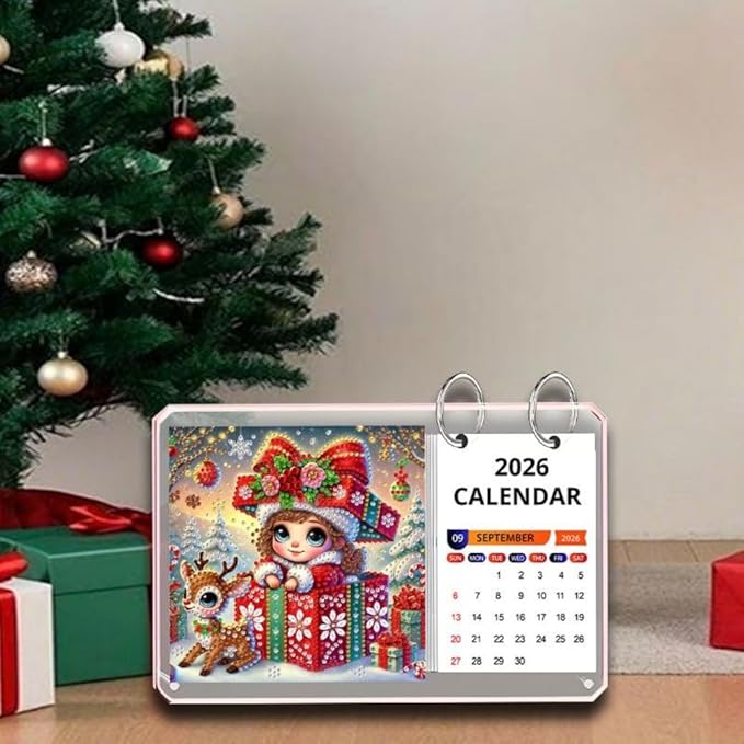 2026 Standing Desk Calendar DIY Diamond Art Painting Monthly Flip Desktop Calendar Mosaic Kits Acrylic Tabletop Calendars Diamond Art Craft Supplies Planner for Office Home Decor-Gift