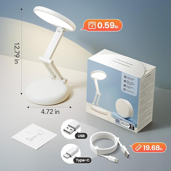 One Fire Rechargeable Table Lamp,Dimmable Cordless Lamp Desk Lamp for Dorm,3600mAh Battery Operated Lamp Rechargeable Lamp,Small Desk Lamp Portable Light for Office/Study/Nail/Craft/Puzzle(Warm Light)