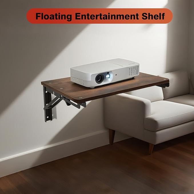 Folding Shelf Wall Mounted for Small Space, Rustic Wooden Wall Table for Living Room Bedroom Decor, Home Office Floating Fold Down Desk, Media Shelves with Heavy-Duty Brackets Holds Up to 55lbs