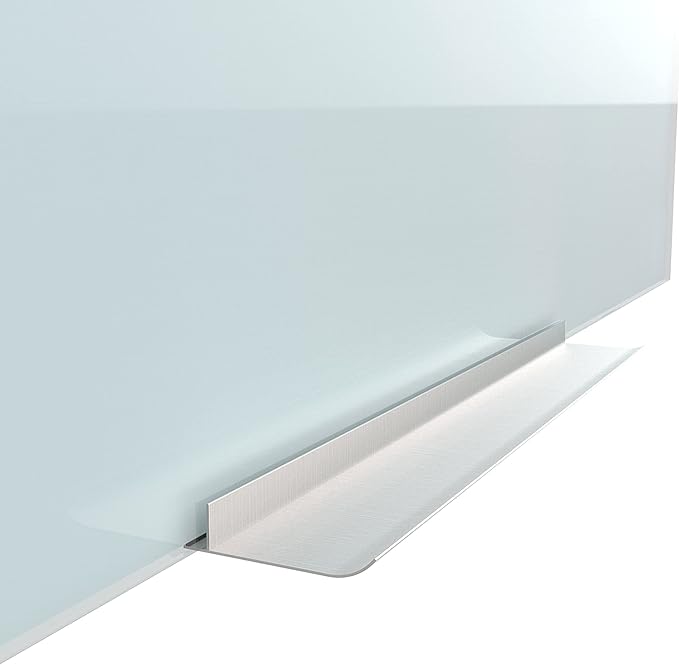 U Brands White Frosted Glass Magnetic Dry Erase Board with Shag Eraser, Markers, and Magnets, Frameless, 18" Tray, 48" x 36"
