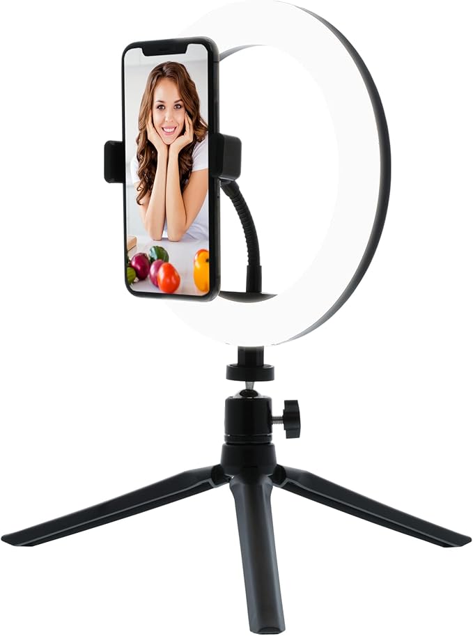 Monster 10” Multicolor LED Ring Light Smartphone Mount with Folding Tripod Stand, Multiple Brightness/Color/White Settings, Flexible Gooseneck, Ideal for Videos/Live Streaming, USB-Powered