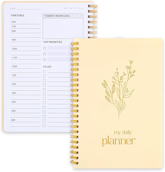 Undated Daily Planner with Hourly Schedule, 5.71" X 8.35" Daily To DO List Noteboook Set Goals A5 Daily Personal Organizer Notepad School Work Office Improve Efficiency Planner, Light Brown
