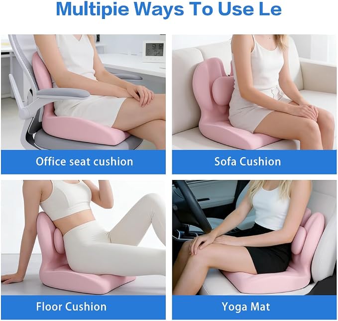 Adjustable Memory Foam Lumbar Cushion - Ergonomic Lower Back Support Pillow with Cotton Cover, Mid-Height Customizable Design for Office Chair, Car Seat, Long Sitting (Pink, Large)