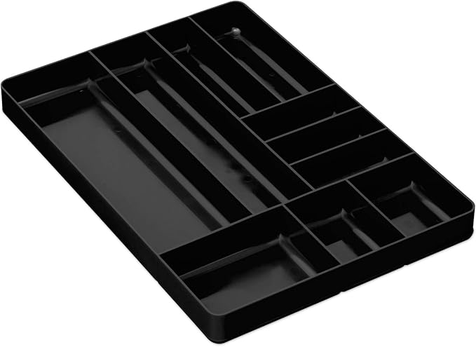 Ernst MFG 10 Compartment Drawer Organizer: Heavy Duty Stackable Tray for Automotive Tool Organization -Low Profile Toolbox - Nuts and Bolts, Tools, Parts, Easy to Clean - Black - Made in the USA