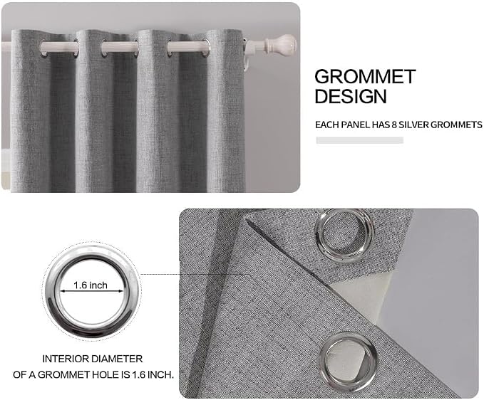 MIULEE Linen Blackout Curtains and Drapes 100% Room Darken Thermal Insulated Grommet Window Panels with Coating 2 PCs W 42 x L 84 inches Grey