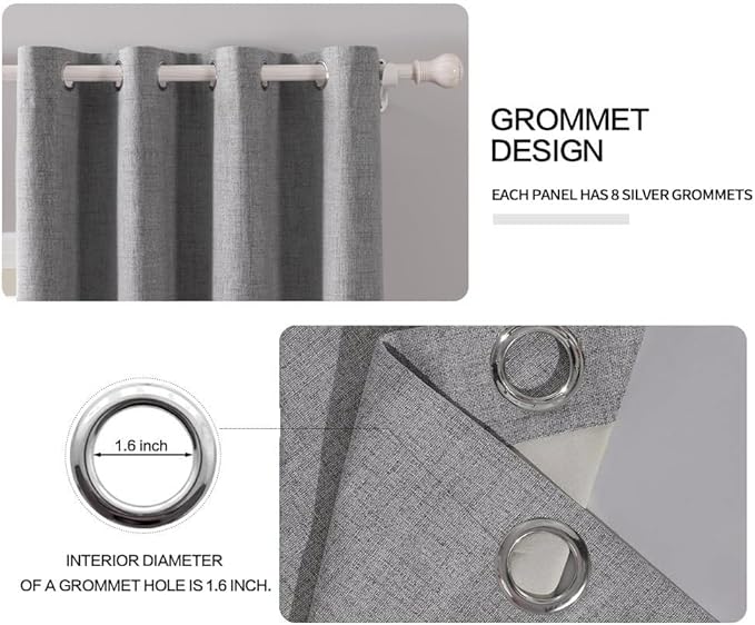 MIULEE Linen Texture Curtains for Bedroom Solid 100% Blackout Thermal Insulated Grey Curtains Grommet Room Darkening Curtains/Draperies Luxury Decor for Living Room 52x120 Inch (2 Panels)