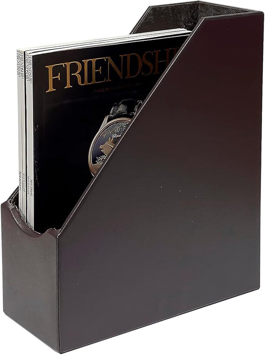 UnionBasic Magazine File Holder, Leatherette Desktop Document Organizer, Home Office Paper Holder File Storage Literature Sorter, Coffee