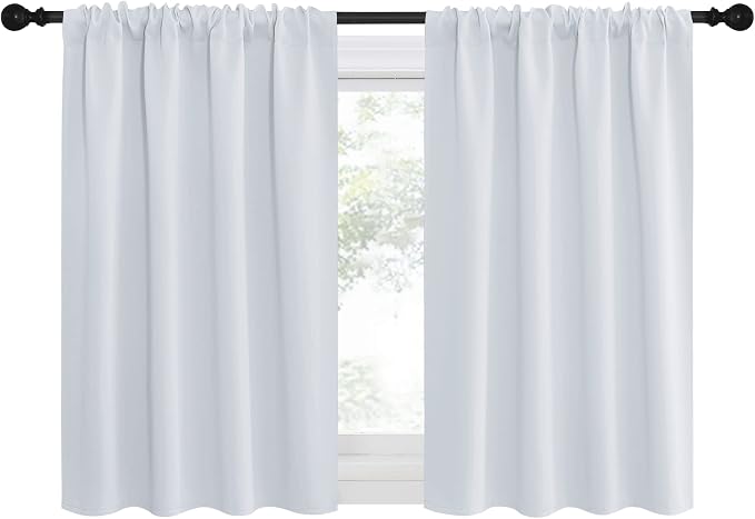 NICETOWN Greyish White Window Curtain Panels, RV Bunk Curtains, Thermal Insulated Rod Pocket Room Darkening Curtain Sets for Loft (Greyish White, 2 Panels, 42 in x 30 in (W x L))