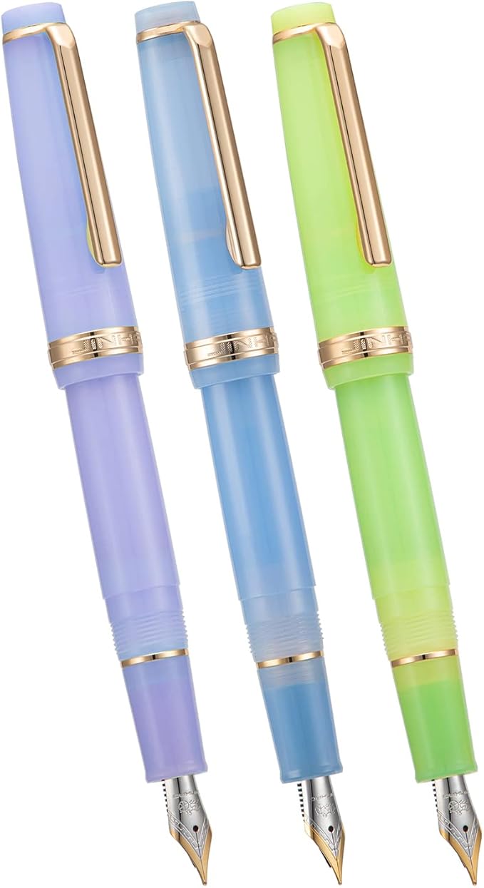 3 Pieces Jinhao 82 Fountain Pen Purple, Blue and Green Fine Nib Gold Trim with Converter Set