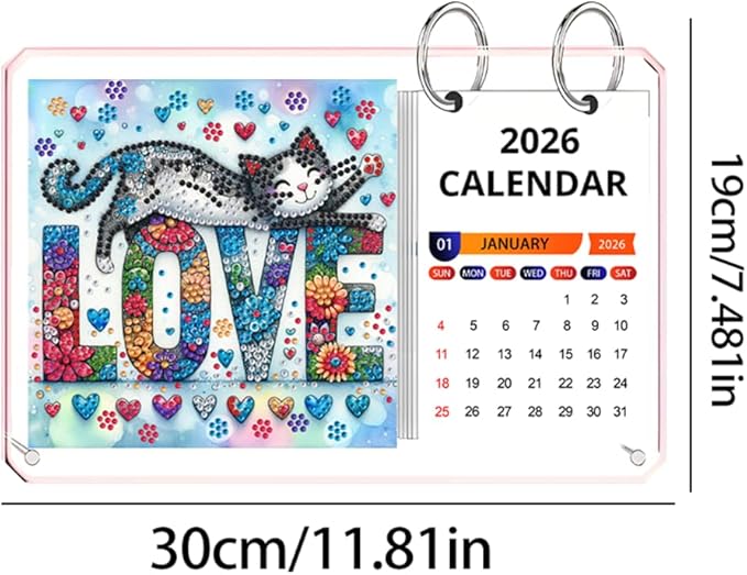 2026 Standing Desk Calendar DIY Diamond Art Painting Monthly Flip Desktop Calendar Mosaic Kits Acrylic Tabletop Calendars Diamond Art Craft Supplies Planner for Office Home Decor-Love