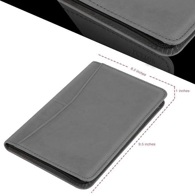 Junior Business Padfolio - A5 PU Leather Portfolio Binder & Zippered Binder Folder with 5 x 8 Writing Pad and Interior Storage Pocket Executive Business Organizer for Men Women,Gray