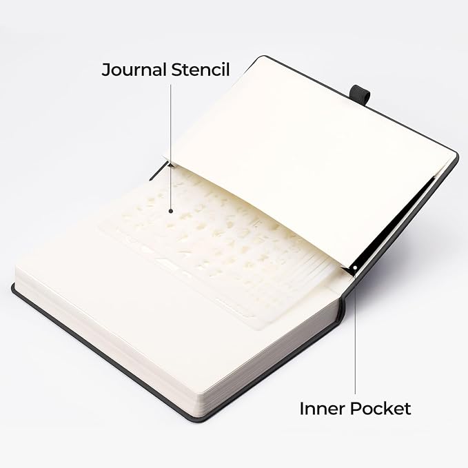 EMSHOI Blank Notebook Journal - 320 Pages, 100gsm Thick Paper, A5 Hardcover Leather, Art Sketchbook for Drawing, Unlined, Plain Sketch Book for Women Men Work Writing, 5.75 X 8.38, Black