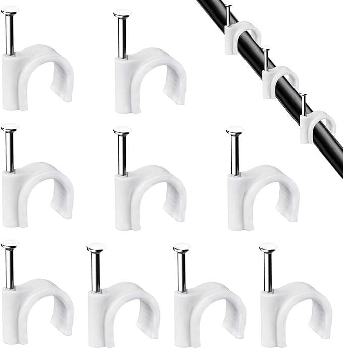 Abnii Cable Clips, 100 Pcs, 7mm, Wire Wall Clips with Steel Nails, Cable Management Organizer Clips, Cable Tacks Coax Holder Clips, RG6 RG59 CAT6 RJ45 Cable Cord Clips, White