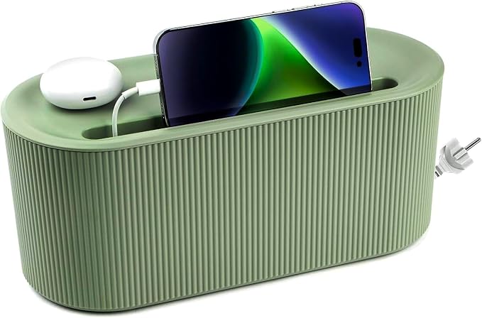 Cable Management Box,Desk Cord Organizer Box with Groove Cover,Plastic Cord Hider Box,Large Cable Box Organizer for Storaging Power Socket/TV/Computer/Router/Games Console Cable (Green)