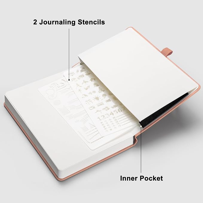 RETTACY Dotted Journal Notebook, 192 Pages, A5 Medium Size (5.7'' x 8.3''), Leather Hardcover, 100 GSM Thick Paper, for Journaling, Planning, Tracking (Pink)