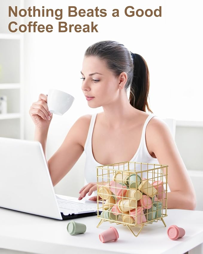 K Cup Holder, Coffee Pod Holder for Countertop, Gold, 5.3x5.3x6.3 Inch | Coffee Bar Organizer, K Cup Holders for Counter, Large Capacity Coffee Pods Organizer, for Kitchen Counter & Office Desktop