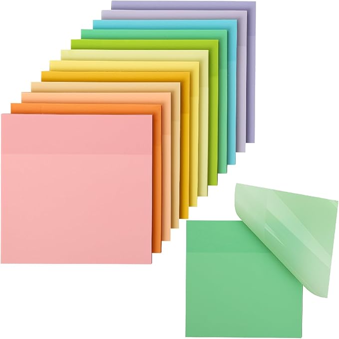 Mr. Pen- Transparent Sticky Notes, 3”x3”, 12 Pads, 600 Sheets, Macron Pastel, Bible Journaling Sticky Notes, See Through Sticky Notes, Translucent Sticky Notes, Stocky Notes for Bible Journaling